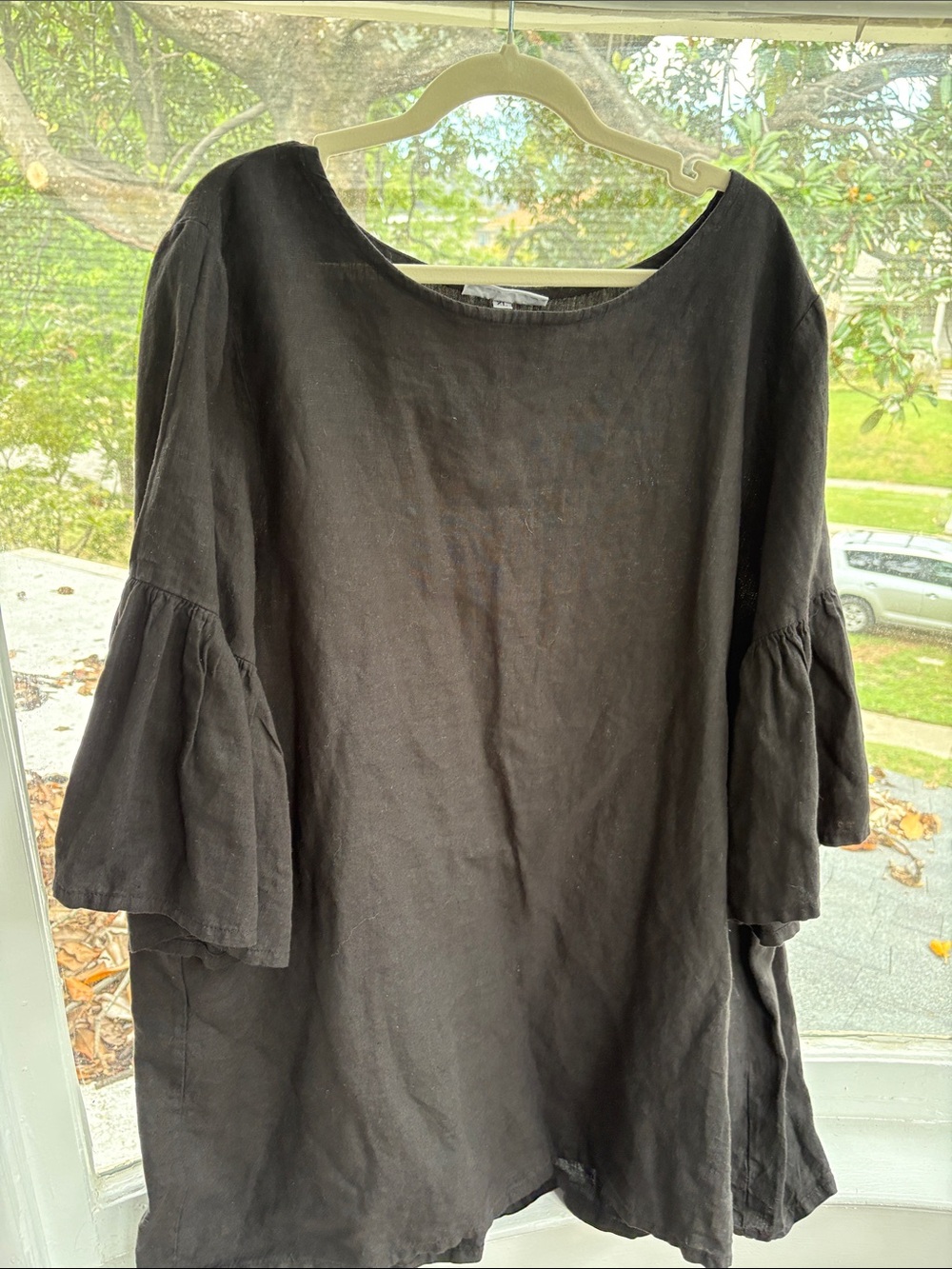 bryn Walker Black Linen Bell-Sleeve Tunic-XL